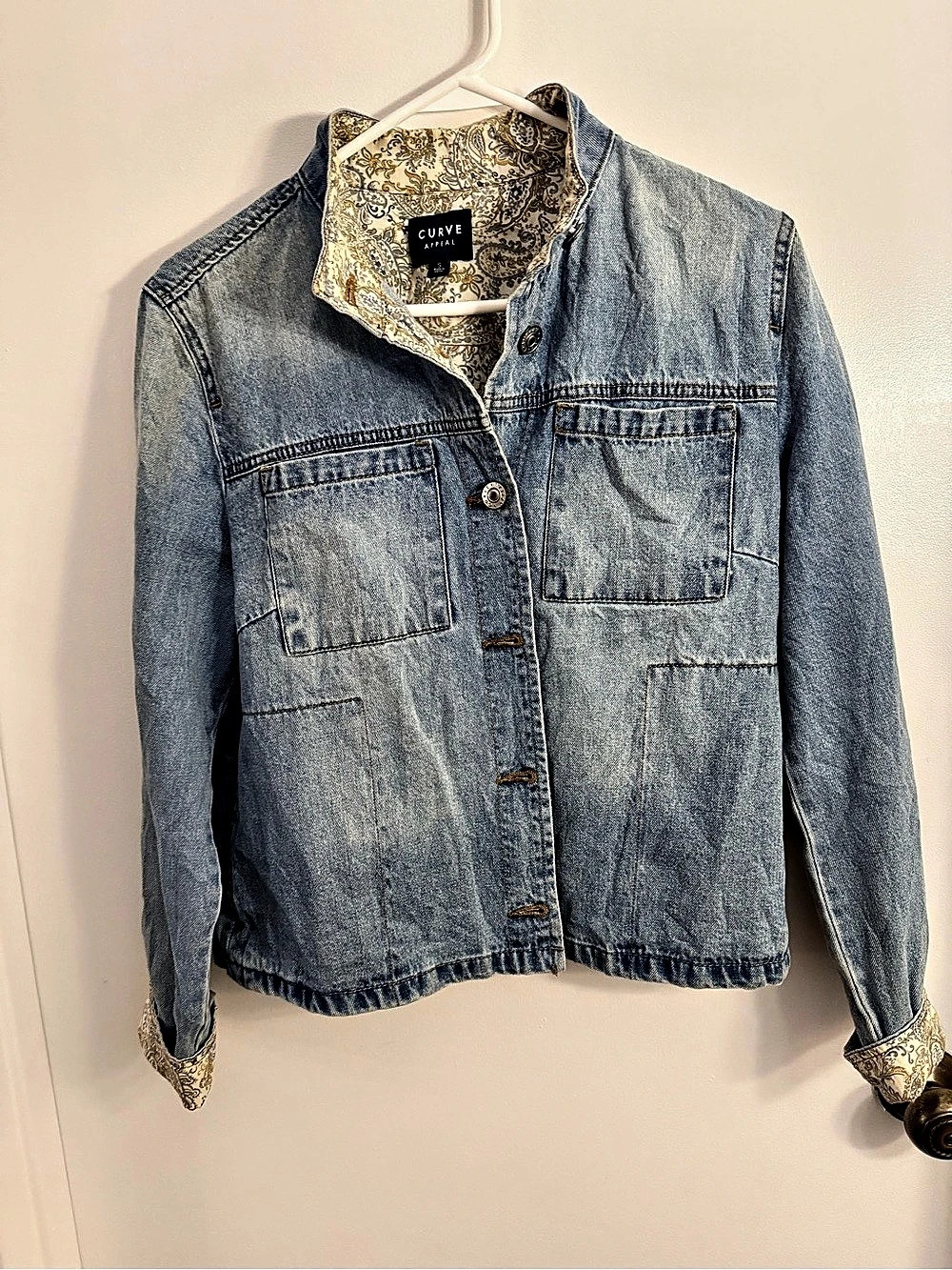 Curve Appeal Paisley Collar Trim Denim Jacket